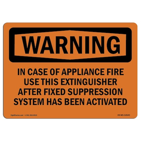 OSHA WARNING Sign, In Case Of Appliance Fire Use This, 24in X 18in Decal